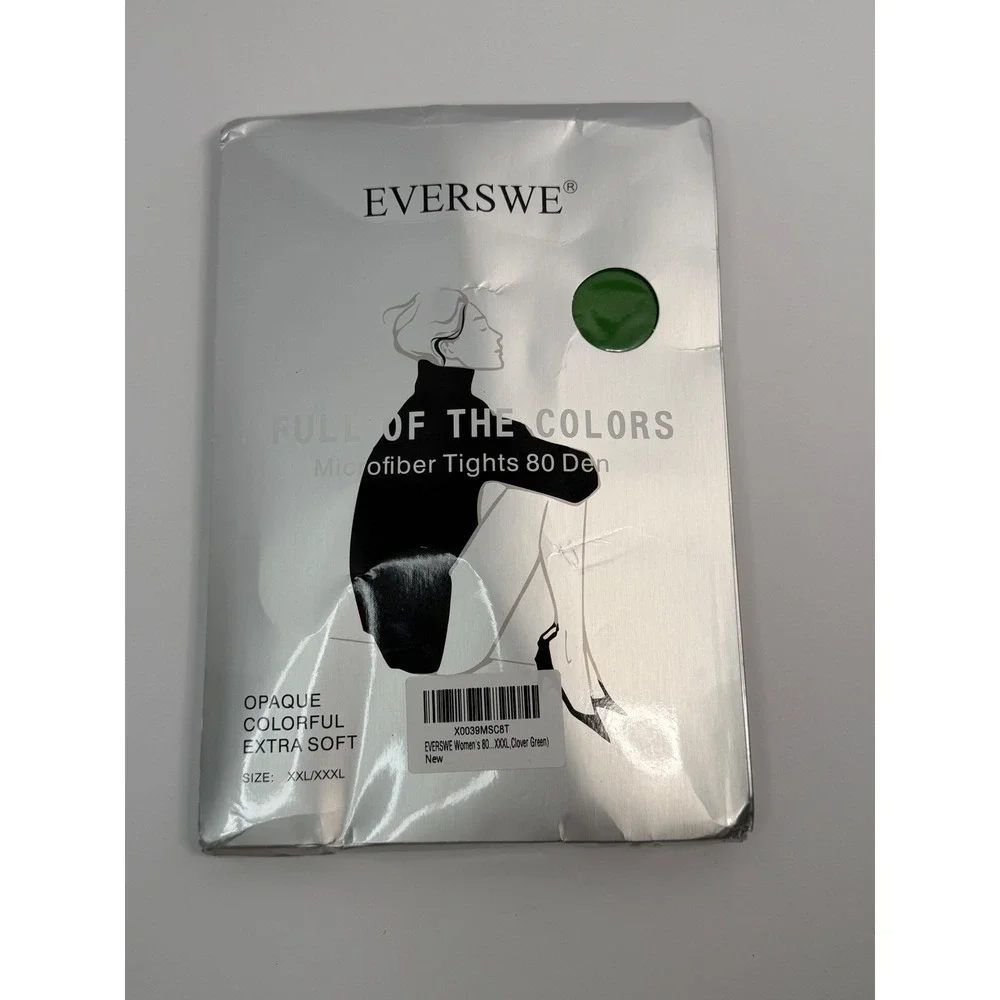 EVERSWE‎ Women Clover Green Microfiber Tights 80 Den Opaque Extra Soft XXL/XXXL